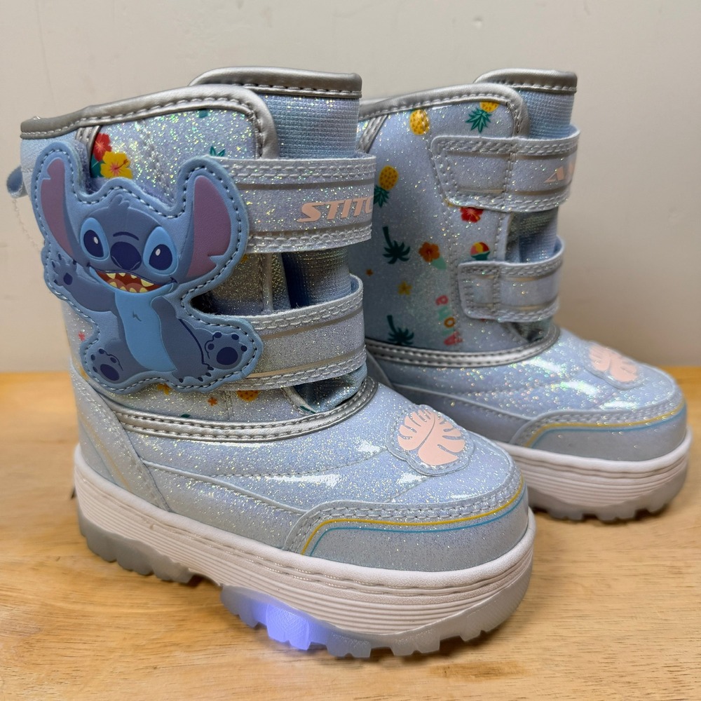 Disney Lilo & Stitch Light Up Snow Boots Toddler Girl 7 Blue Glitter Angel Aloha